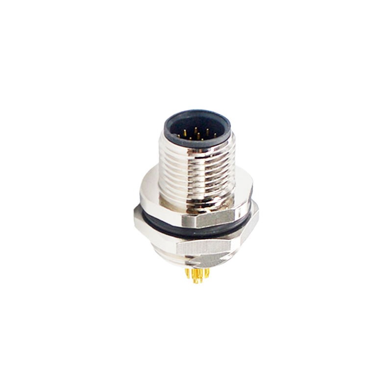 M12 8pins A code male straight rear panel mount connector PG9 thread,unshielded,solder,brass with nickel plated shell